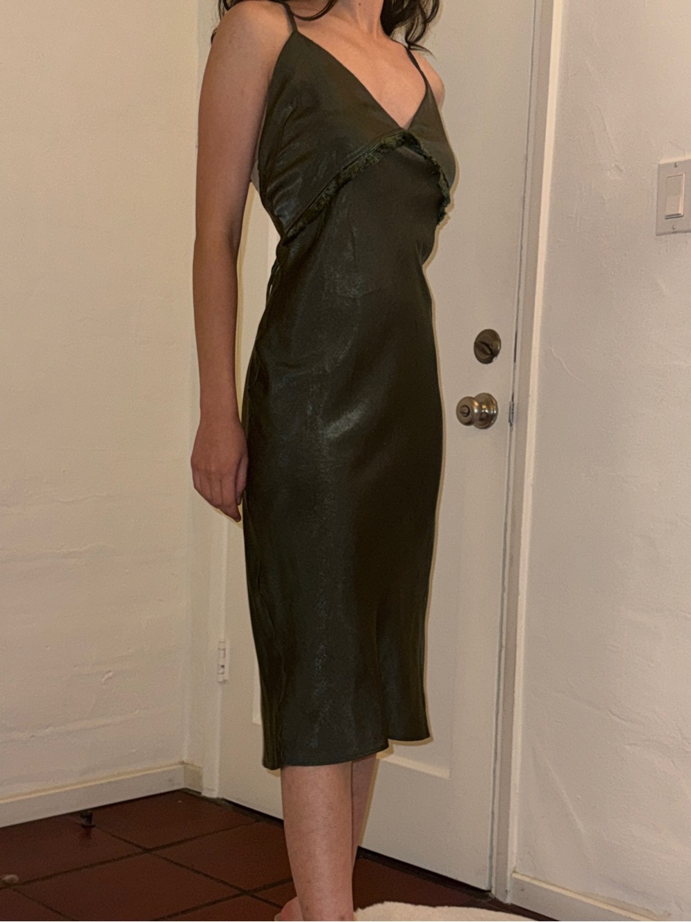 Dress Forum Olive Slip Midi Dress with V-Neck